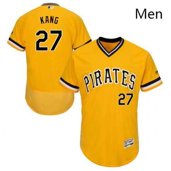 Mens Majestic Pittsburgh Pirates 27 Jung ho Kang Gold Alternate Flex Base Authentic Collection MLB Jersey